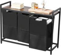 Clasificador de ropa con 3 compartimentos, con bolsas extraíbles, estructura de metal y tablero de madera