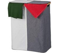 Clasificador de ropa de gran capacidad - Cesto doble con tapa de 110 litros - 2 compartimentos - Material: bambú y poliéster - Portátil - Clasificador de ropa gris y blanco