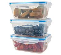 Classbach Set of 3 Plastic Food Storage Containers with Lids, 100% Leak-Proof Lunch Boxes, Meal Prep Boxes with Lids, Storage Containers Suitable for Dishwasher, Microwave and Freezer C-FHD 4006 K