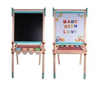 Classic World - Caballete de arte multifunción de doble cara de madera, plegable, altura ajustable, incluye pizarra magnética de dibujo, pizarra, 6 tazas de pintura, 26 alfabetos, 54 x 45 x