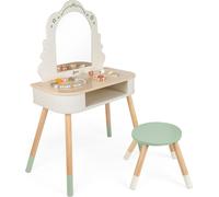 CLASSIC WORLD: Tocador de madera con espejo, taburete y accesorios, en tonos pastel
