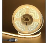 Clearhill 2Packs 5V USB COB led tira de luces, blanco cálido 3000K, ancho de 8mm 320LEDs / m, CRI90, 3.28FT / 1M, tira de luz del panel electrochapado doble cara, IP20 impermeable