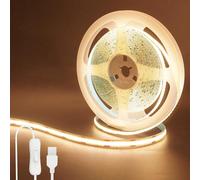 Clearhill 5V USB COB LED Strip Lights with Switch,9.84FT/3M,Warm White 3000K,320LEDs/M,8mm Width,Not Waterproof IP20,1M USB Cable,for DIY Home Indoor Decoration