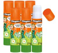 CLEOPATRE - Caja de 6 palos de pegamento VEGETAL en 21 gr - Natural sin disolventes - Ideal para escuelas, papelería, oficina, suministros escolares