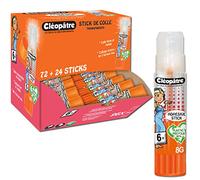 CLEOPATRE - Caja de 96 palos de pegamento transparente adhesivo plástico reciclado en 8 gr - Sin disolventes - Ideal para escuelas
