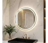Clevich Espejo de Baño LED Redondo 60 cm, Espejo LED con 3 Tonos de luz y Regulable, Interruptor táctil y función antivaho, Vidrio Templado, Espejo de baño con iluminación