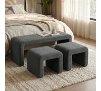 Clevich Juego de 3 Bancos tapizados, Banco al pie de la Cama, con 2 taburetes pequeños, cómodo Banco de Entrada/tocador, Moderno Banco Curvo, para Sala de Estar/Dormitorio/Entrada, Gris