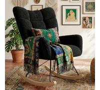 Clevich Mecedora para salón, Silla Mecedora con Tela de Peluche, Patas de Madera y Patas de Metal, para salón, habitación Infantil, Dormitorio, soporta hasta 136 kg, Color Negro