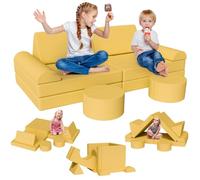 Clevich Sofá infantil modular de 15 piezas, sofá infantil plegable, certificado Öko-Tex100, sofá cama de espuma, para habitación infantil, color amarillo