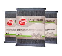 Clim Profesional -12 Estropajos Almohadilla de Acero Inoxidable. Resistente y Eficaz para Limpiezas Difíciles y Suciedad Requemada en Cocinas y Utensilios