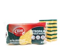 Clim Profesional - 18 Estropajos con Esponja Vegetal de Celulosa y Fibra Verde | Pack 18 uds | Súper Absorbentes Resistentes y Duraderos | Especial Cocinas y Vajillas | Esponja Vegetal Biodegradable
