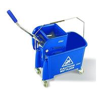 Clim Profesional Cubo de fregado Profesional Mini de 20 litros con 4 Ruedas y Prensa para escurrir. Tamaño pequeño Especial para sitios reducidos. Color Azul con Pictograma.
