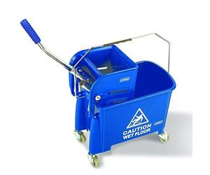 Clim Profesional Cubo de fregado Profesional Mini de 20 litros con 4 Ruedas y Prensa para escurrir. Tamaño pequeño Especial para sitios reducidos. Color Azul con Pictograma.