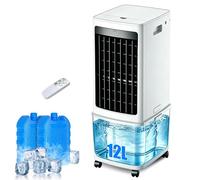 Climatizador Evaporativo 12L con Mando a Distancia, Incluye 2 Acumuladores de Hielo, 3 Velocidades, Temporizador, Pantalla Táctil, Enfriador de Aire Silencioso para Dormitorio y Oficina