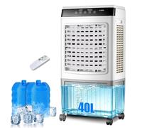 Climatizador Evaporativo Industrial 40L, Enfriador de Aire Gran Caudal 3000m³/h con 3 Paneles de Refrigeración, 100W, Temporizador 7.5 H, Mando a Distancia, para Garajes, Talleres