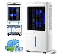 Climatizador Evaporativo Silencioso 25L Sin Tubo con Mando, Ventilador de Agua 24 Velocidades, 6 Bloques de Hielo, Temporizador 12H, Oscilación 90° para Habitación, Oficina, Garaje