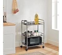 CLIPOP Carro de almacenamiento de cocina de 3 niveles, de acero inoxidable, carrito de servicio rodante con rueda de bloqueo para cocina, hoteles, restaurantes y hogares de cuidado (35 x 50 x 75 cm)