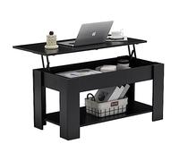 CLIPOP Mesa auxiliar ajustable en altura - Mesa de madera - Con espacio de almacenamiento abierto y oculto - Mesa auxiliar extensible - 100 x 50 x (43-55) cm (negro)