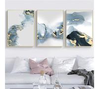 CLJKDX 3 piezas-Póster Abstracto de Mármol Azul Dorado en Acuarela Con Tinta Arte de Pared Nórdico Moderno Lienzo Impreso para Decoración de Sala de Estar y Oficina-50x60cm (sin marco)