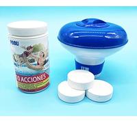 Cloro 10 Acciones + Dosificador Flotante | Mantenimiento de Piscina | Tratamiento Multiacción | Formato 1 kg | POOLiberica