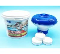 Cloro 10 Acciones + Dosificador Flotante | Mantenimiento de Piscina | Tratamiento Multiacción | Formato 5 kg | POOLiberica