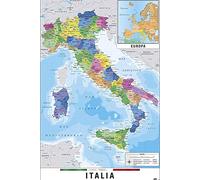 Close Up Mapa Físico Político de Italia (61cm x 91,5cm) + 2 Marcos Transparentes con suspención