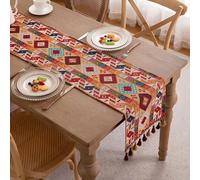 Clothfuna Camino De Mesa Boho De Lino Naranja Con Borlas Estilo Étnico Indio Para Consola, Mesa De Comedor, Aparador, Fiesta, Vacaciones, Exterior, 33 X 300 Cm