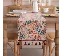 Clothfuna Camino de mesa de comedor de flores de otoño, camino de mesa de café floral vintage, patrón de flores coloridas en flor con borlas para fiesta, vacaciones, al aire libre (flores vintage3