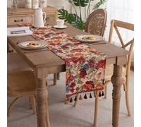 Clothfuna Camino de mesa de flores de otoño, camino de mesa de jacquard vintage con borlas para mesa de comedor, fiesta, vacaciones, exterior (Flor vintage 2, 33x200 cm / 13x79 pulgadas)