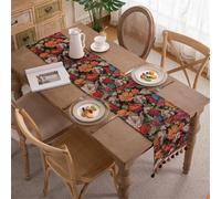 Clothfuna Camino de mesa Jacquard, vibrante estampado floral vintage acuarela con borlas para comedor, fiesta, vacaciones al aire libre, 33 x 140 cm