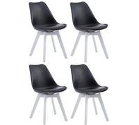 CLP - 4 sillas para visitantes Borneo, tapizadas en cuero sintético con asiento de plástico - Color: negro, color del marco: blanco
