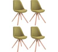 CLP: 4 sillas para visitas, modelo Toulouse, tapizadas en tela, diseño cuadrado, con cojín en el asiento y patas de madera rectangular. Color: verde. Color del marco: natural