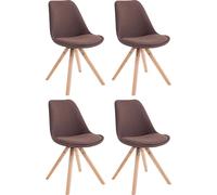 CLP - 4 sillas para visitas, modelo Toulouse, tapizadas en tela, diseño cuadrado, con cojín en el asiento y patas de madera rectangular. Color: marrón. Color del marco: natural