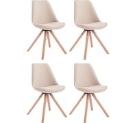 CLP: 4 sillas para visitas, modelo Toulouse, tapizadas en tela, diseño cuadrado, con cojín en el asiento y patas de madera rectangular. Color: crema. Color del marco: natural