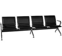 CLP Banco de Espera 4 plazas Estilo Aeropuerto Frankfurt, Banco de recibidor con Respaldo, Asientos ergonomicos Efecto Piel, hasta 150 kg por Asiento | Color Negro
