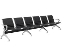 CLP Banco de Espera 6 plazas Estilo Aeropuerto Frankfurt, Banco para recibidor con Respaldo, Asientos ergonomicos Efecto Cuero, hasta 150 kg por Asiento | Color Negro