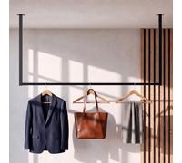 CLP Barra para colgar ropa de techo y pared Fenton, perchero metálico negro para recibidor, dormitorio y vestidor, Tamańo:120x60 cm