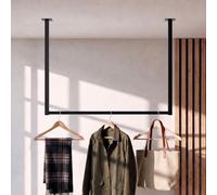 CLP Barra para colgar ropa de techo y pared Fenton, perchero metálico negro para recibidor, dormitorio y vestidor, Tamańo:80x60 cm