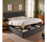 CLP Cama 180x200 Mirka con Espacio de Almacenamiento, Base con somier elevable, tapizado en Tela, soporta hasta 300 kg, Color:Gris Oscuro