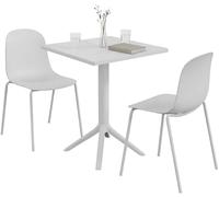 CLP Conjunto de Jardin Nerra Resistente a la Intemperie, 2 sillas apilables y Mesa Cuadrada, ergonomico, Set de 5 Piezas apilable, Color:Blanco