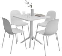 CLP Conjunto de Jardin Nerra Resistente a la Intemperie: 4 sillas apilables y Mesa Cuadrada, ergonomico, Set de 5 Piezas, Color:Blanco