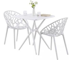 CLP Conjunto de Jardin Resistente a la Intemperie con Mesa y 2 sillas apilables Lumera, Set de plastico, soporta hasta 150 kg Color:Blanco