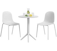 CLP Conjunto de Jardin Torin Resistente a la Intemperie, con 2 sillas apilables y Mesa Redonda de 60 cm, para Balcon, terraza y Jardin Color:Blanco