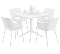 CLP Conjunto de Muebles de Jardin Lirra Resistente a la Intemperie con 4 sillas y Mesa Cuadrada, Set de 5 Piezas para Jardin, terraza y Balcon Color Blanco