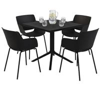 CLP Conjunto de Muebles de Jardin Lirra Resistente a la Intemperie con 4 sillas y Mesa Cuadrada, Set de 5 Piezas para Jardin, terraza y Balcon Color Negro