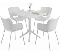 CLP Conjunto de Muebles de Jardin Norva Resistente a la Intemperie, 4 sillas Estilo Lounge y Mesa Cuadrada, Set de 5 Piezas para Jardin, Color:Blanco