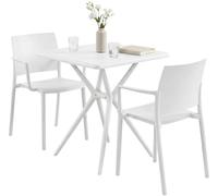 CLP Conjunto de Muebles de Jardin Resistente a la Intemperie Pula, 2 sillas apilables y Mesa Bistro Cuadrada, Set de Exterior de plastico | Color Blanco