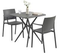 CLP Conjunto de Muebles de Jardin Resistente a la Intemperie Pula, 2 sillas apilables y Mesa Bistro Cuadrada, Set de Exterior de plastico | Color Gris Oscuro