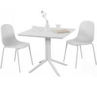 CLP Conjunto de Muebles de jardín Zeron Resistente al Clima con 2 sillas apilables y Mesa Cuadrada 80x80cm para balcón y terraza Color Blanco