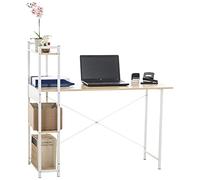 CLP Escritorio PoE De Madera con Estantería Lateral Movible I Mesa De Estudio con Estructura Metálica & 4 Estantes, Color:Arce